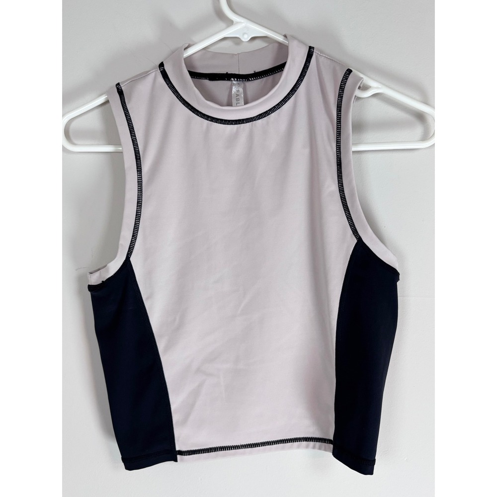 Fabletics Womens Lavender Black Mock Neck Sleeveless Athletic Crop Top Tank S